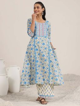 Libas - Off White Printed Cotton A-Line Kurta Set for Women