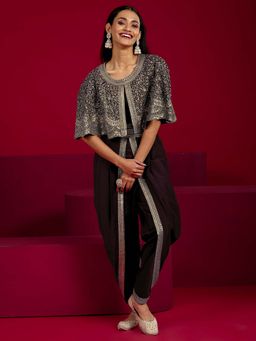 Libas Art - Wine Embroidered Silk Blend Co-Ords for Women