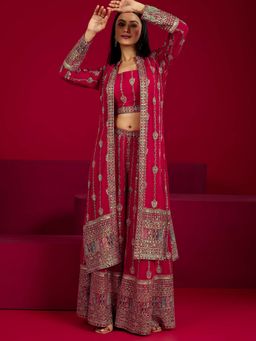 Libas Art - Red Embroidered Georgette Co-Ords for Women