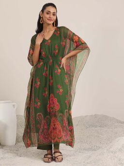 Libas - Green Printed Chiffon A-line Kurta Set for Women