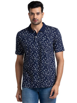 ColorPlus - Classic Fit Printed Blue Polo T-Shirt