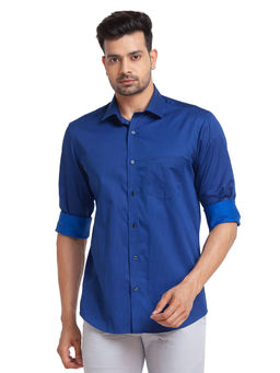 ColorPlus - Tailored Fit Printed Blue Shirt