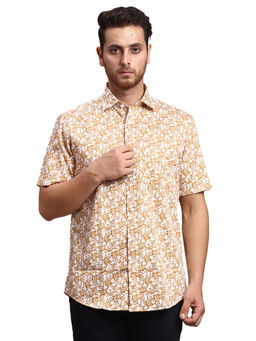 ColorPlus - Tailored Fit Printed Brown Shirt