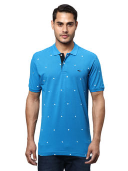 Park Avenue - Slim Fit Printed Blue Polo T-Shirt