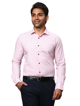 Park Avenue - Slim Fit Checkered Pink Shirt