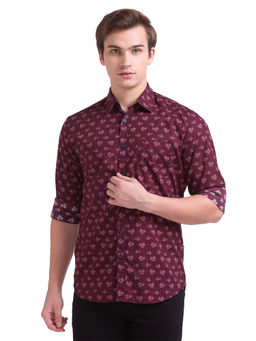 Parx - Slim Fit Printed Red Shirt