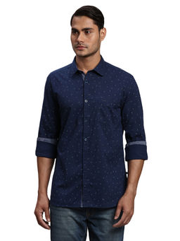 Parx - Slim Fit Printed Blue Shirt