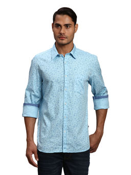 Parx - Slim Fit Printed Blue Shirt