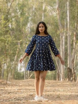 Mera Rang - Sonia Navy Blue Polka Dress Back Open