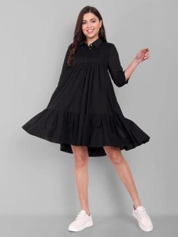 Mera Rang - Black Short Mul-Mul Tier Dress