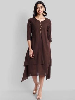 Mera Rang - Brown Mul Cotton Hunter Dress