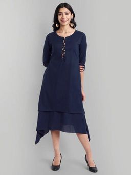 Mera Rang - Navy Blue Mul Cotton Hunter Dress