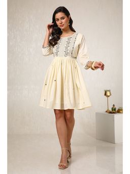 Soch - Womens Cream Cotton Embroidered Dress With Sequence Work