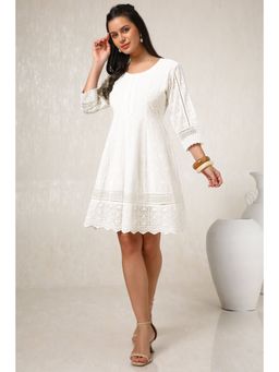 Soch - Womens White Georgette Blend Embroidered Dress With Lace Work