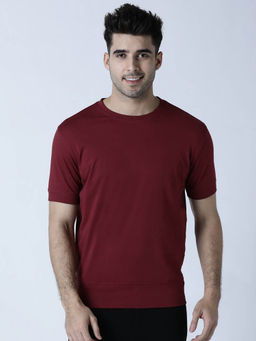 Huetrap - Mens Half Sleeves Round Neck Solid Cuff Tee