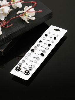 Stol'N - Silver Toned Pearl and Stone Studs Earrings (Pack of 12)