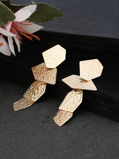 Gold-Toned Textured Drop Earrings