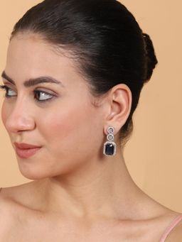 STILEADDA - Silver Plated Minimalist Crystal Blue Cz Stud Earrings