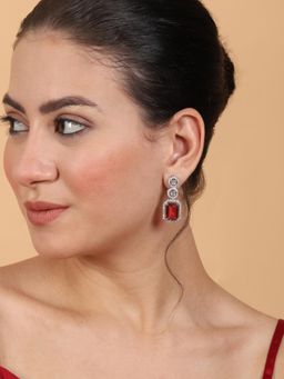 STILEADDA - Silver Plated Minimalist Crystal Red Cz Stud Earrings