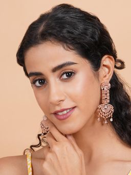 STILEADDA - Rose Gold Plated White Ad Cz Studded Drop Earrings