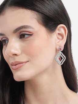 STILEADDA - Silver Plated Designer Red Ad Stone Drop Earrings