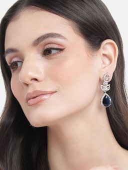 STILEADDA - Silver Plated Luxurious Blue Ad Drop Earrings