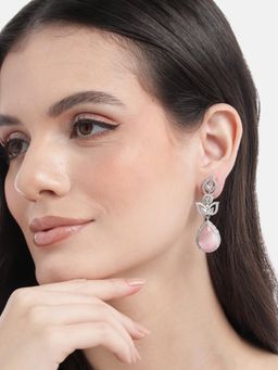 STILEADDA - Silver Plated Luxurious Pink Ad Drop Earrings