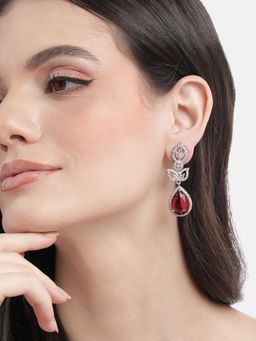 STILEADDA - Silver Plated Luxurious Red Ad Drop Earrings