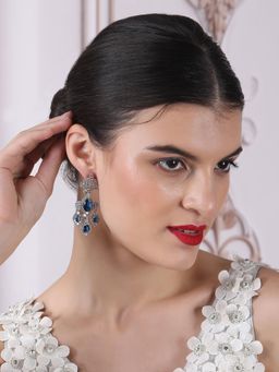 STILEADDA - Silver Plated Luxurious Ad Blue Waterfall Drop Earrings