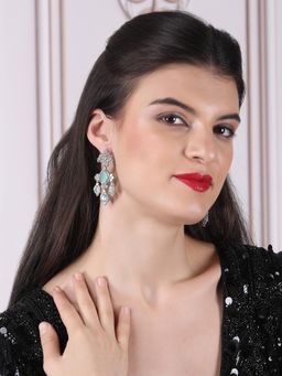 STILEADDA - Silver Plated Luxurious Ad Mint Green Waterfall Drop Earrings