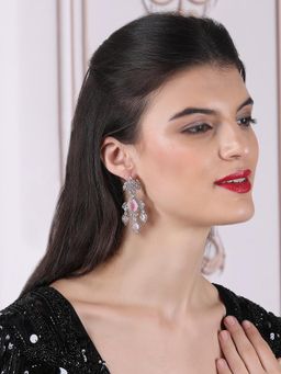 STILEADDA - Silver Plated Luxurious Ad Pink Waterfall Drop Earrings