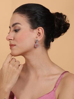 STILEADDA - Exquisite Minimalist Look Pink Cz Ad Statement Earrings
