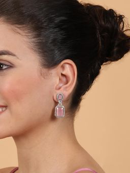STILEADDA - Silver Plated Designer Pastel Pink Cz Ad Party Earrings