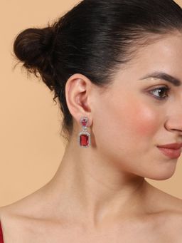 STILEADDA - Silver Plated Designer Red Cz Ad Party Earrings