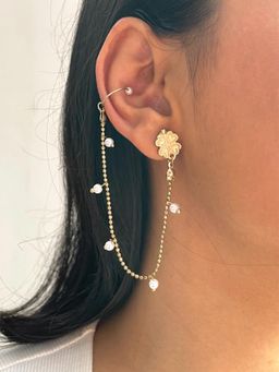 ISHKAARA - Long Dangler Chain with Tiny White Pearl Ear Cuff