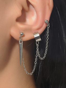 ISHKAARA - Silver Sleek Linked with Delicate Ear Cuff