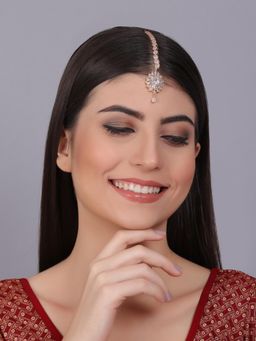 STILEADDA - Stylish Sparkling Gold Plated Cubic Zirconia Flower Maangtikka