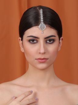 STILEADDA - Sparkling Silver Plated American Diamond Maangtikka