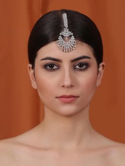 STILEADDA - Unique Silver Plated Ad Cz Studded Chandbali Style Maangtikka
