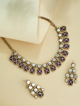 Nuyug - Purple Stone Studded Necklace Set