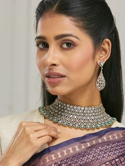 Nuyug - 22K Gold-Plated Zircon Mint Green Stone Studded Choker Set