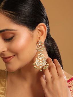 Nuyug - 22K Gold Plated Green Stone Kundan Chandbali Earrings