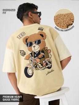 The Souled Store - Official Ted The Stoner: Adventure Men Oversized Beige T-shirt
