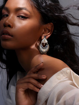 Indya - Dual Tone Blue Stone Mini Dangler Earrings