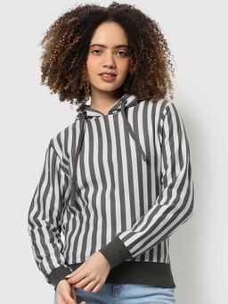 PINACOLADA - Women Grey Striped Sweatshirt