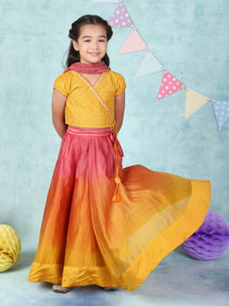Fabindia - Girls Yellow Printed Lehenga Set