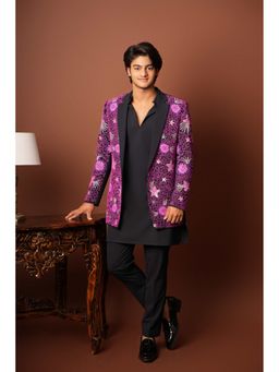 HILO DESIGN - Purple Atun Jacket with Kurta and Trouser