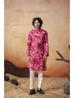 HILO DESIGN - Pink Marvora Nehru Jacket with Kurta and Pant