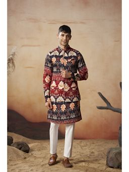 HILO DESIGN - Black Opulent Nehru Jacket with Kurta and Pant