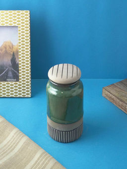 The Decor Mart - Green Ceramic Semi-Glazed Storage Jar (S)